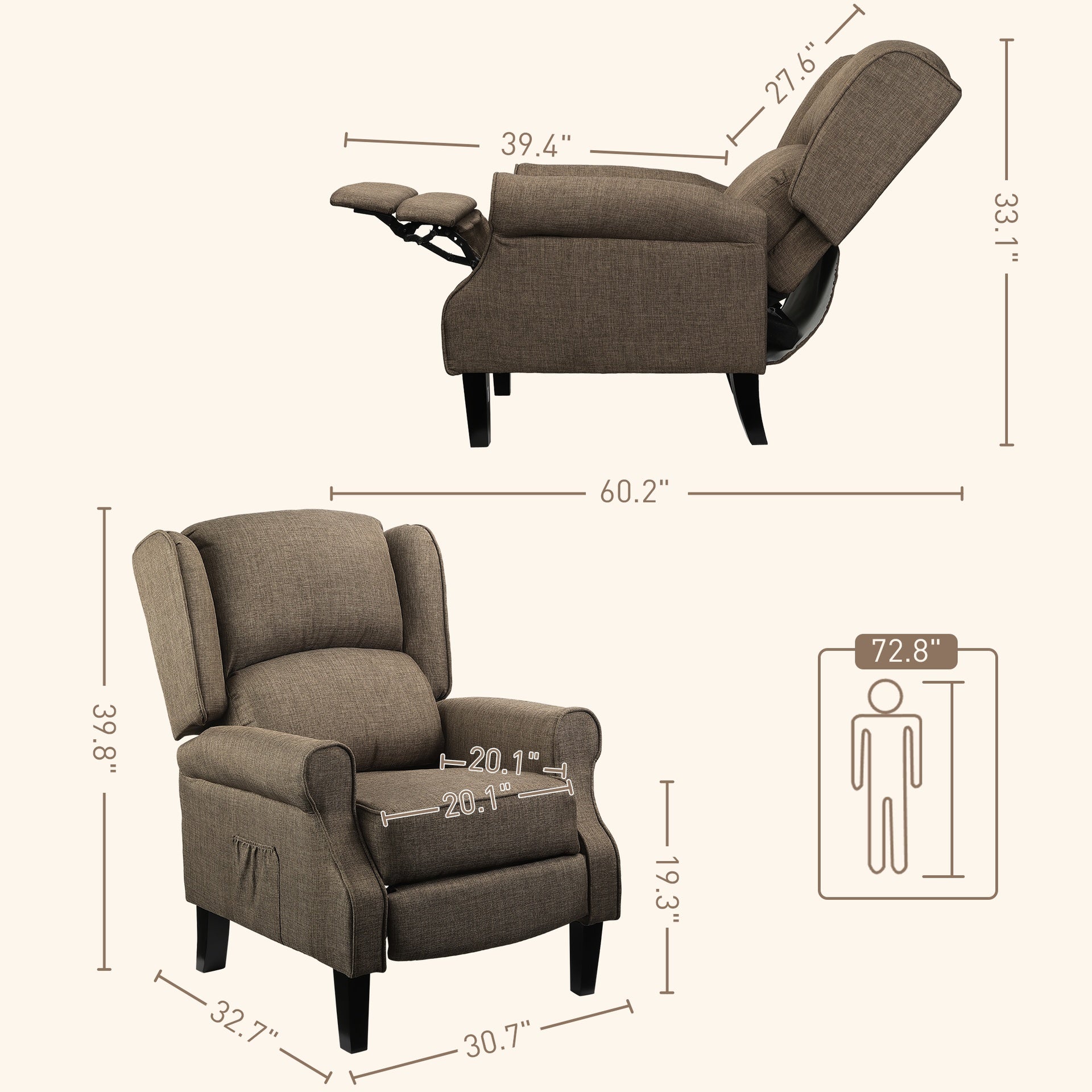 HOMCOM Vibration Massage Recliner Chair for Living Room with Heat, Wingback Single Sofa, Brown