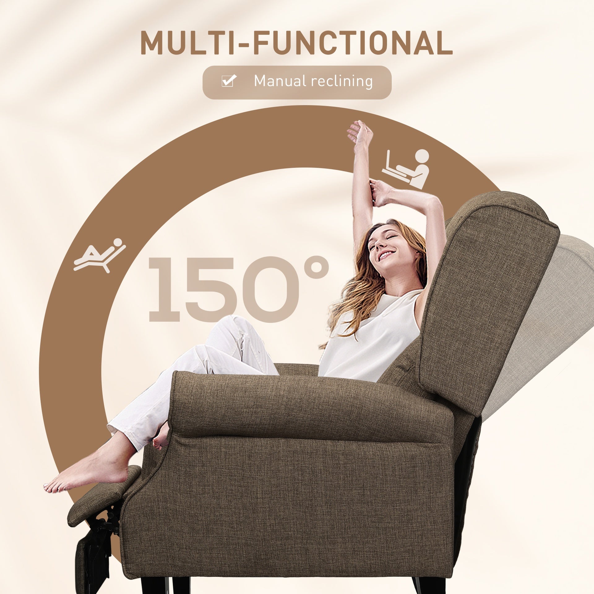 HOMCOM Vibration Massage Recliner Chair for Living Room with Heat, Wingback Single Sofa, Brown