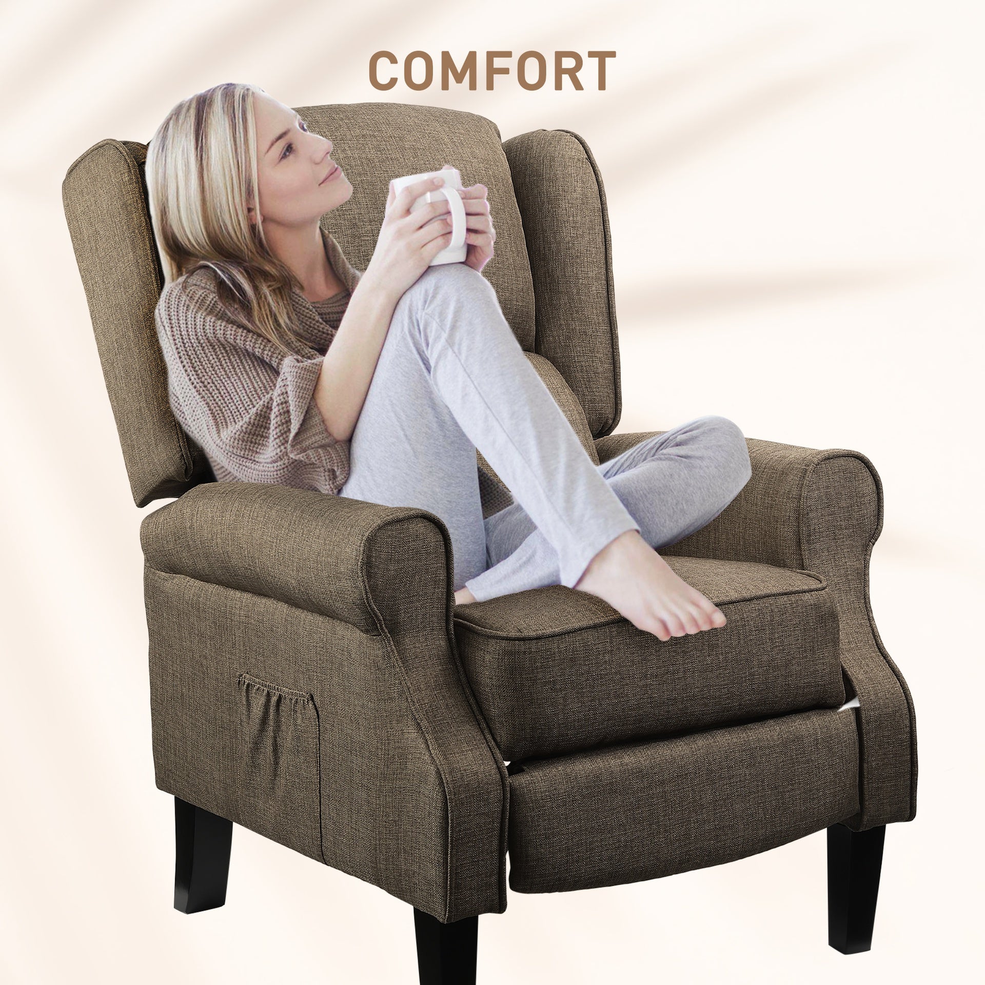 HOMCOM Vibration Massage Recliner Chair for Living Room with Heat, Wingback Single Sofa, Brown