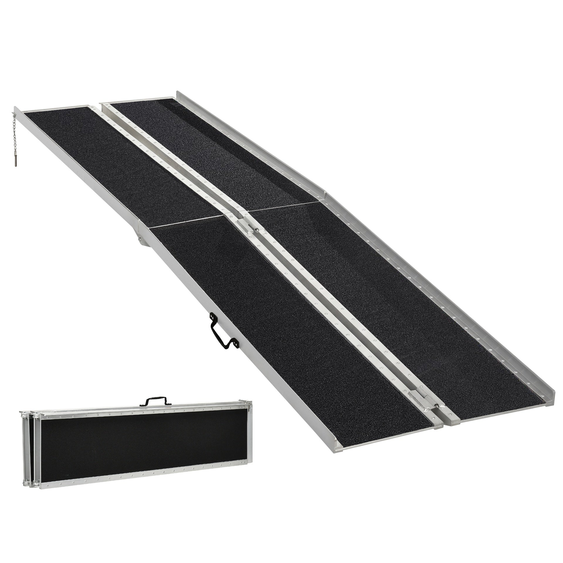 HOMCOM 10' Skidproof Portable Wheelchair Ramp for Home, Steps, Doorways, Carpeted Foldable Handicap Ramp, Threshold Ramp