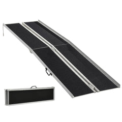 HOMCOM 10' Skidproof Portable Wheelchair Ramp for Home, Steps, Doorways, Carpeted Foldable Handicap Ramp, Threshold Ramp