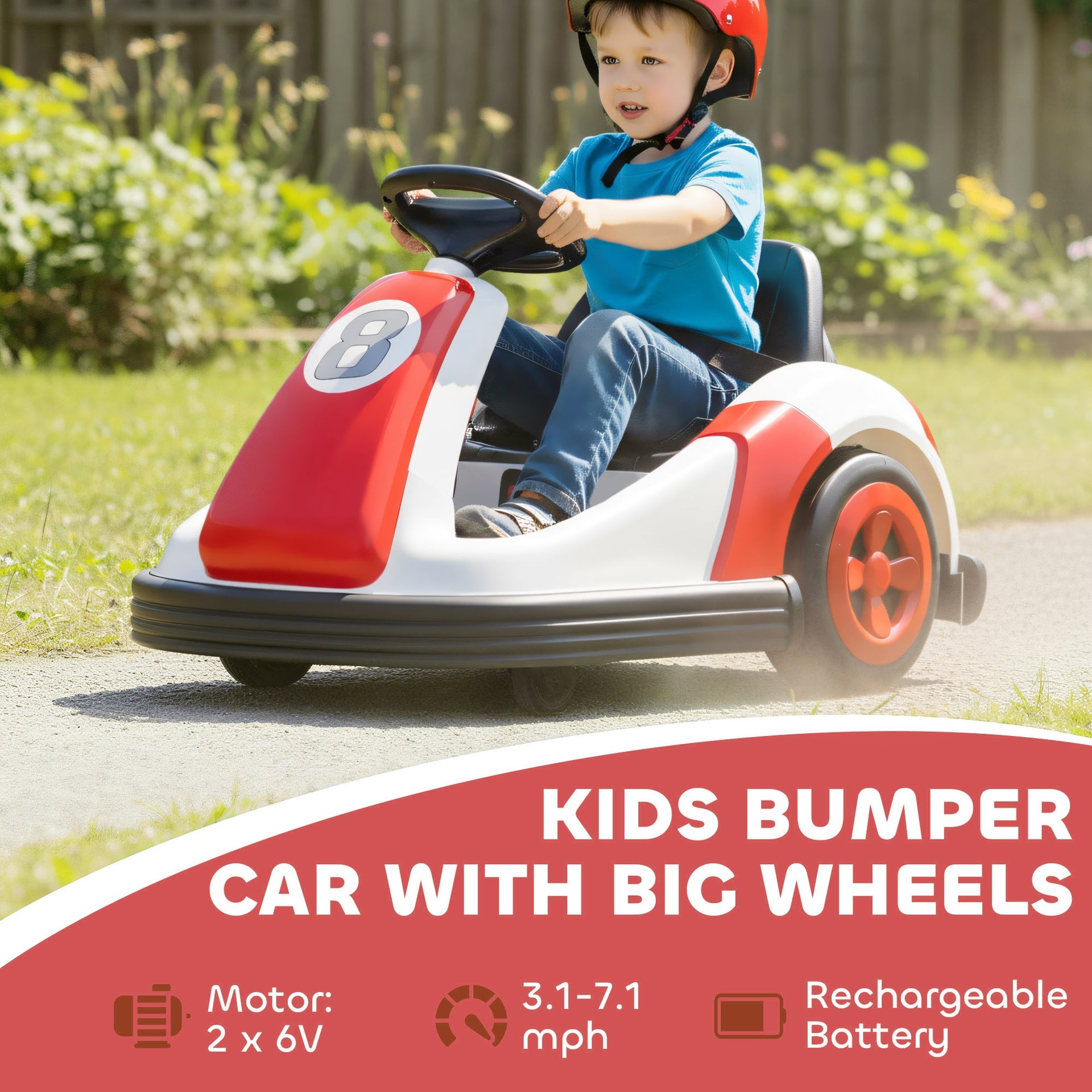 Qaba 6V Kids Bumper Car with Big Wheels, Electric Car for Kids with 360-Degree Spin, Slow Start, for 37-72 M, Red