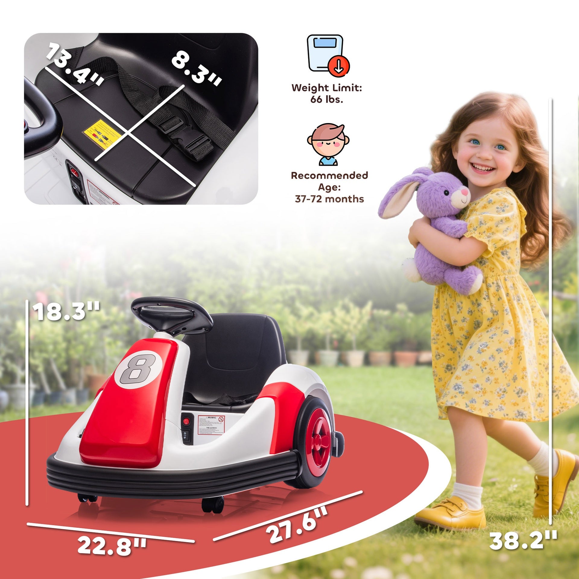 Qaba 6V Kids Bumper Car with Big Wheels, Electric Car for Kids with 360-Degree Spin, Slow Start, for 37-72 M, Red