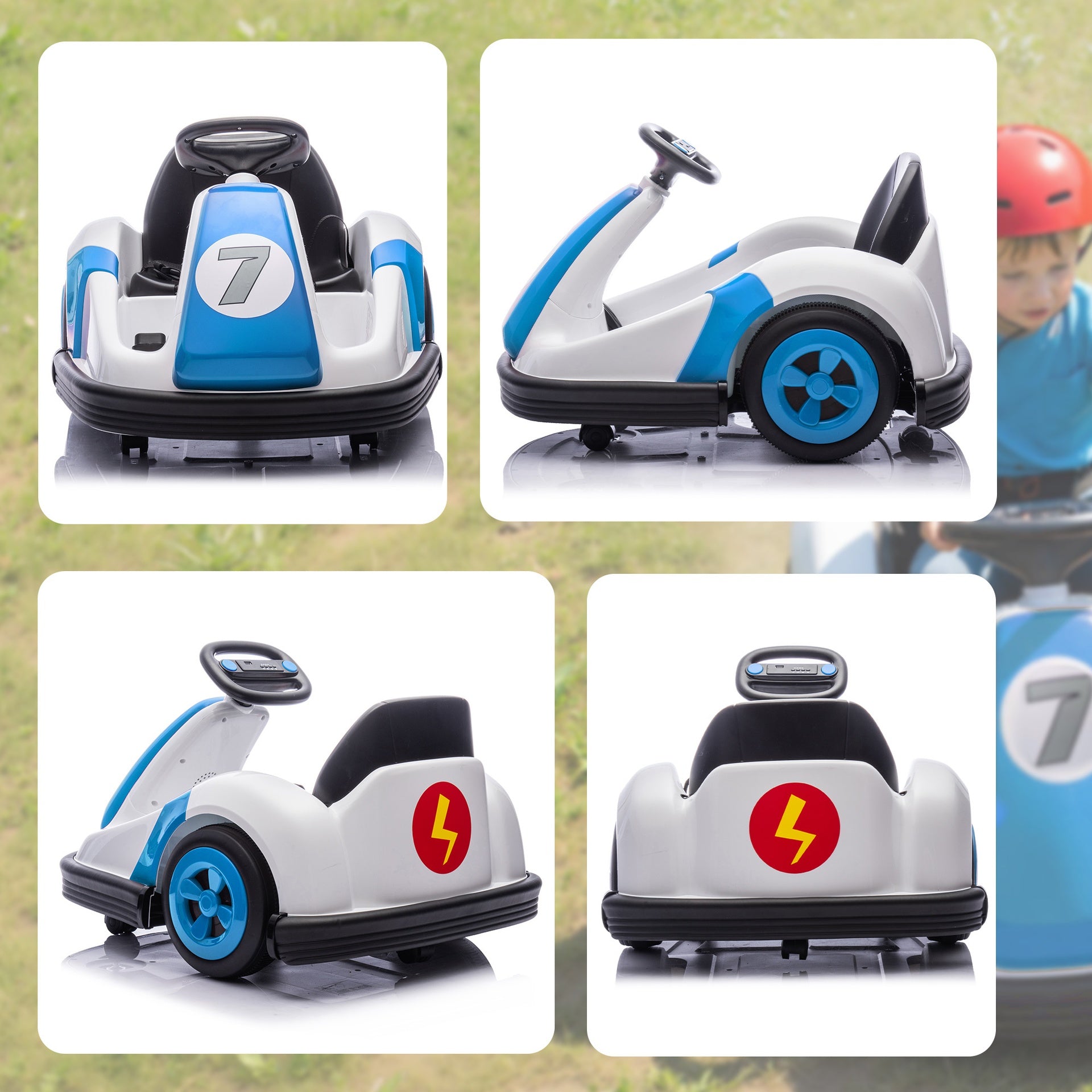 Qaba 6V Kids Bumper Car with Big Wheels, Electric Car for Kids with 360-Degree Spin, Slow Start, for 37-72 M, Blue