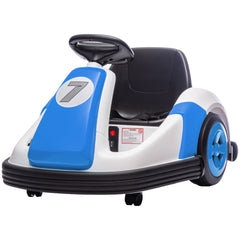 Qaba 6V Kids Bumper Car with Big Wheels, Electric Car for Kids with 360-Degree Spin, Slow Start, for 37-72 M, Blue