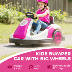 Qaba 6V Kids Bumper Car with Big Wheels, Electric Car for Kids with 360-Degree Spin, Slow Start, for 37-72 M, Pink