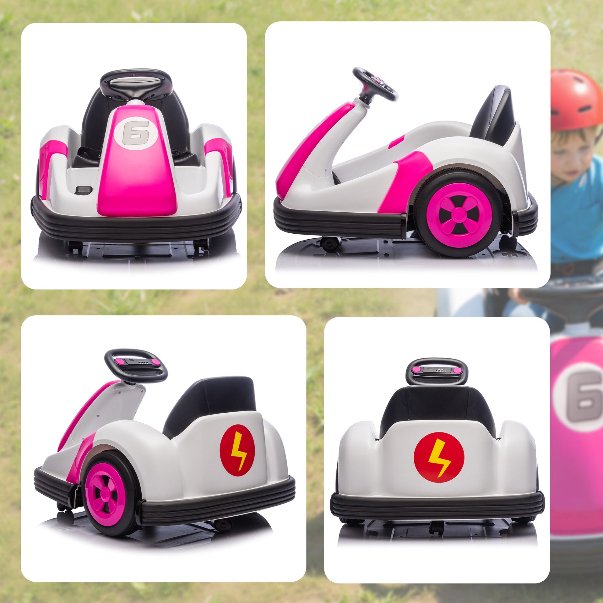 Qaba 6V Kids Bumper Car with Big Wheels, Electric Car for Kids with 360-Degree Spin, Slow Start, for 37-72 M, Pink