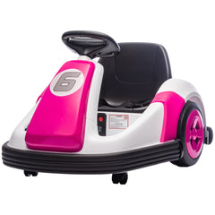 Qaba 6V Kids Bumper Car with Big Wheels, Electric Car for Kids with 360-Degree Spin, Slow Start, for 37-72 M, Pink