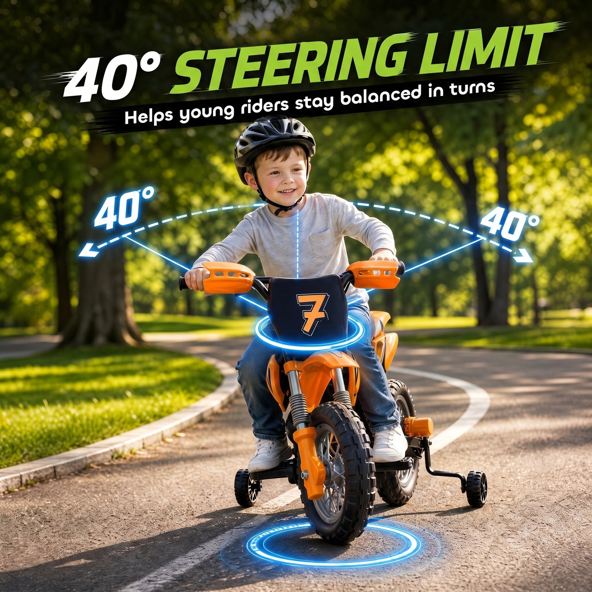Qaba 12V Kids Motorcycle, 2 x 35W Electric Dirt Bike with Training Wheels, Rear Suspension, Horn for 3-6 Years, Orange