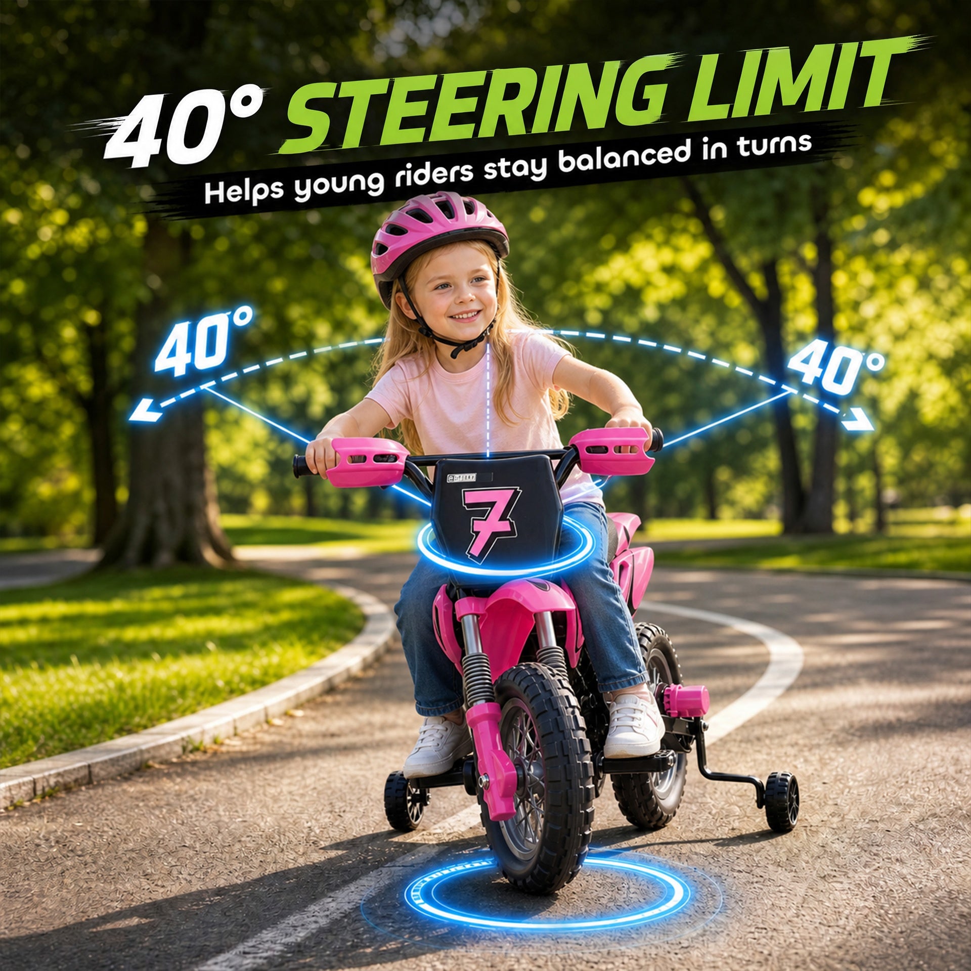 Qaba 12V Kids Motorcycle, 2 x 35W Electric Dirt Bike with Training Wheels, Rear Suspension, Horn for 3-6 Years, Pink