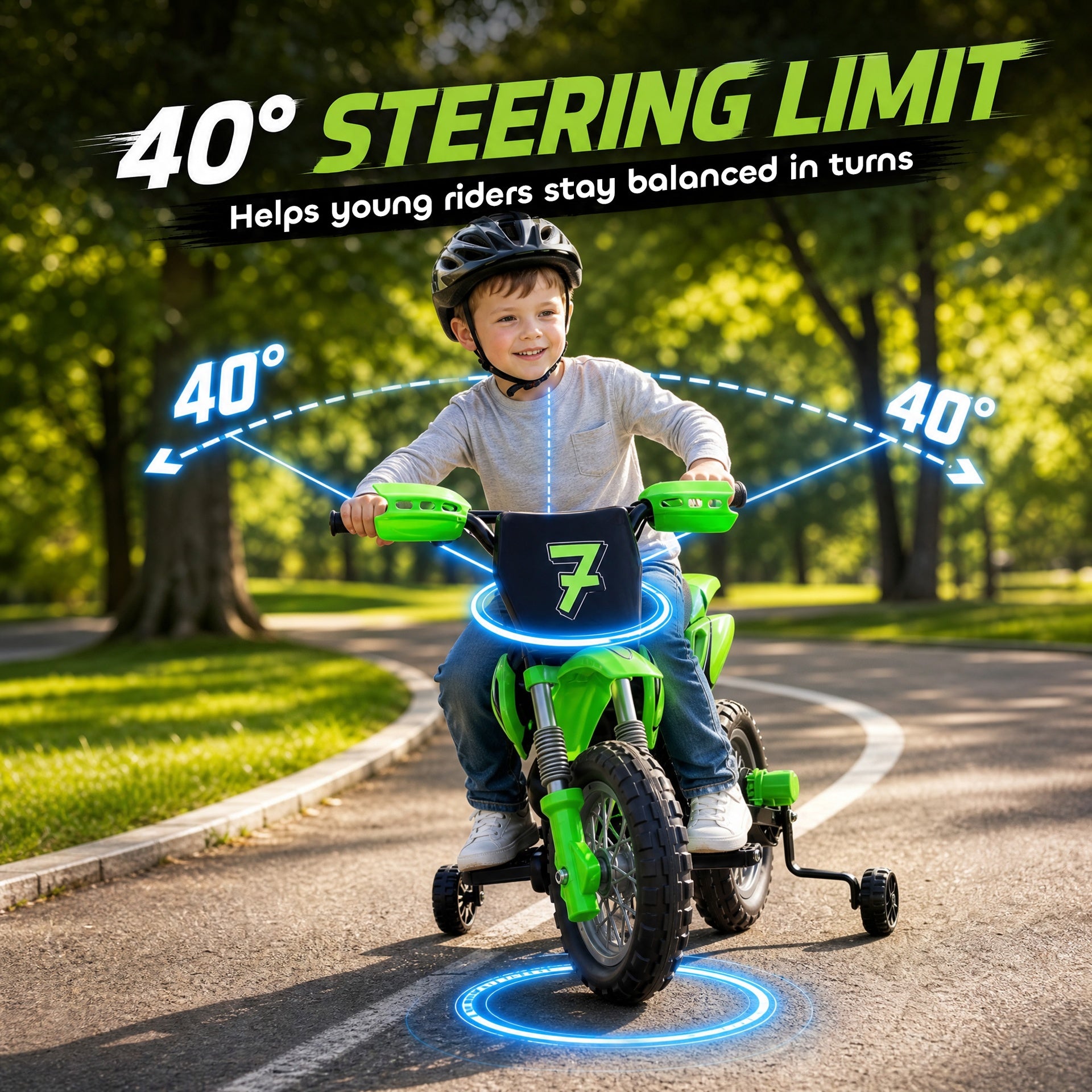 Qaba 12V Kids Motorcycle, 2 x 35W Electric Dirt Bike with Training Wheels, Rear Suspension, Horn for 3-6 Years, Green