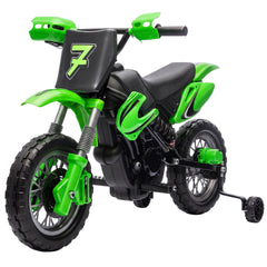 Qaba 12V Kids Motorcycle, 2 x 35W Electric Dirt Bike with Training Wheels, Rear Suspension, Horn for 3-6 Years, Green