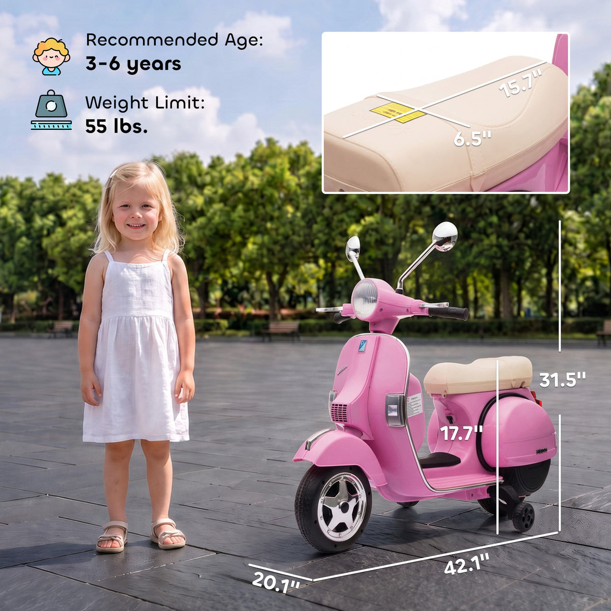 Qaba 12V Kid Motorcycle, Electric Motorbike with Training Wheels, Rear Suspension, Steering Limitation for 3-6 Years, Pink