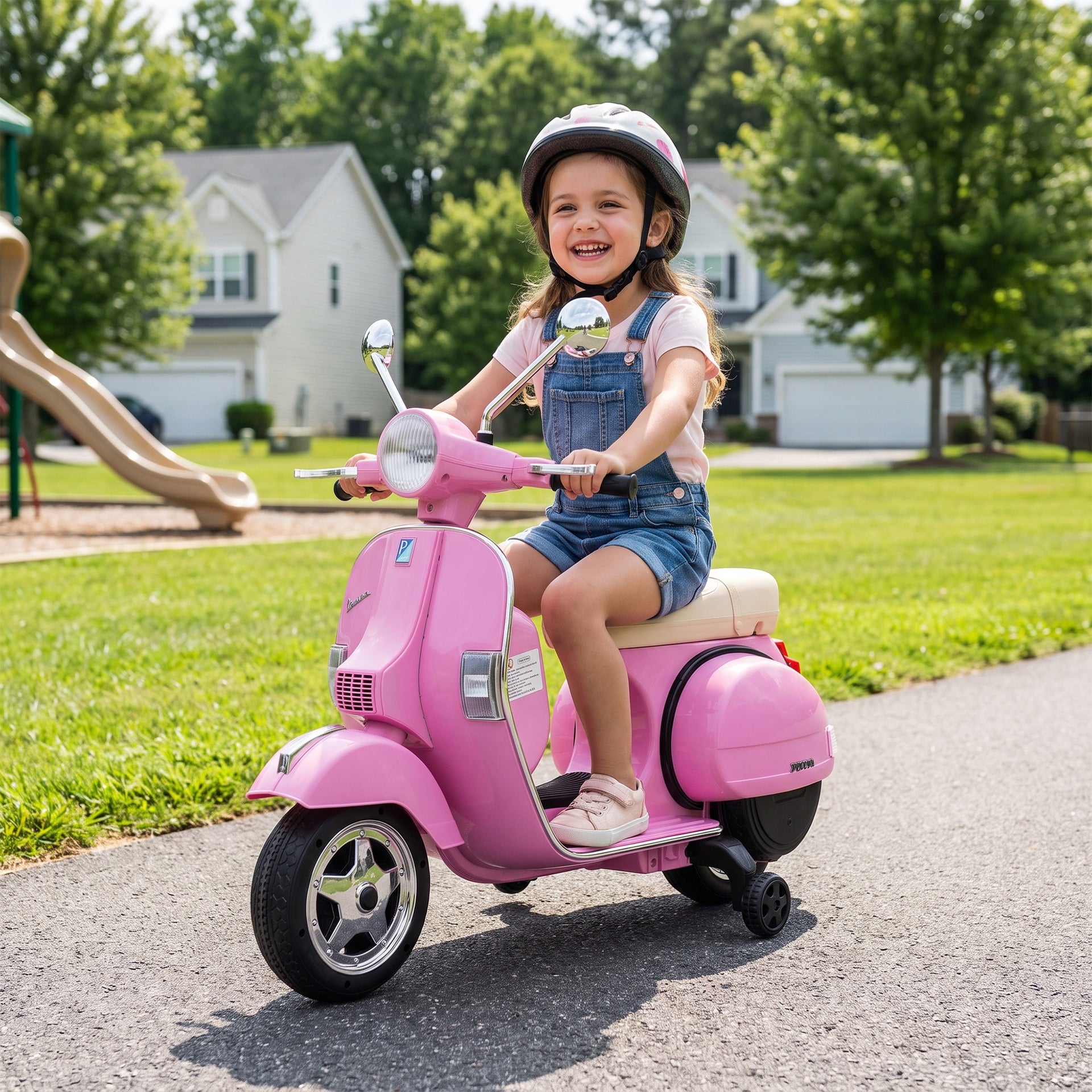 Qaba 12V Kid Motorcycle, Electric Motorbike with Training Wheels, Rear Suspension, Steering Limitation for 3-6 Years, Pink