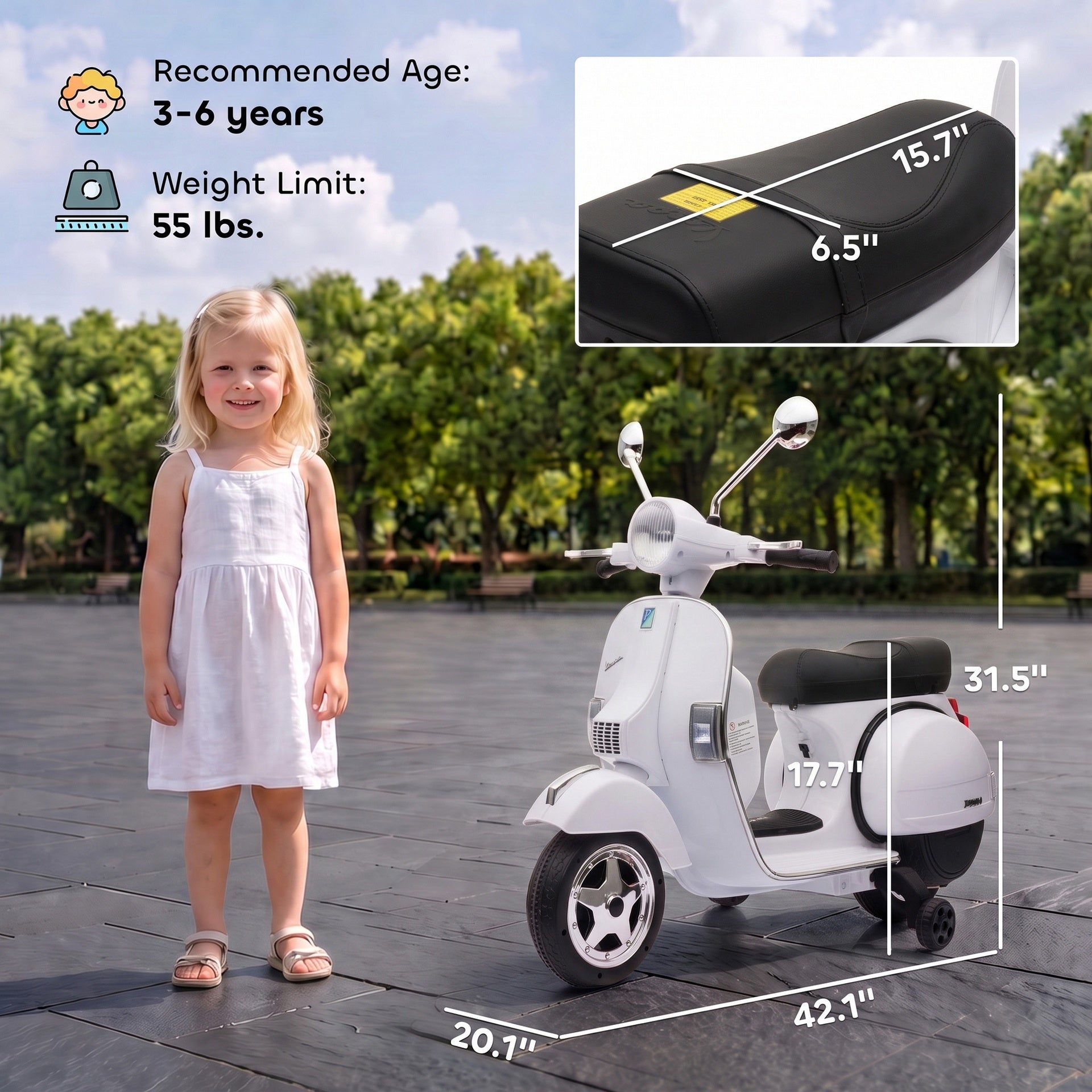 Qaba 12V Kid Motorcycle, Electric Motorbike with Training Wheels, Rear Suspension, Steering Limitation for 3-6 Years, White