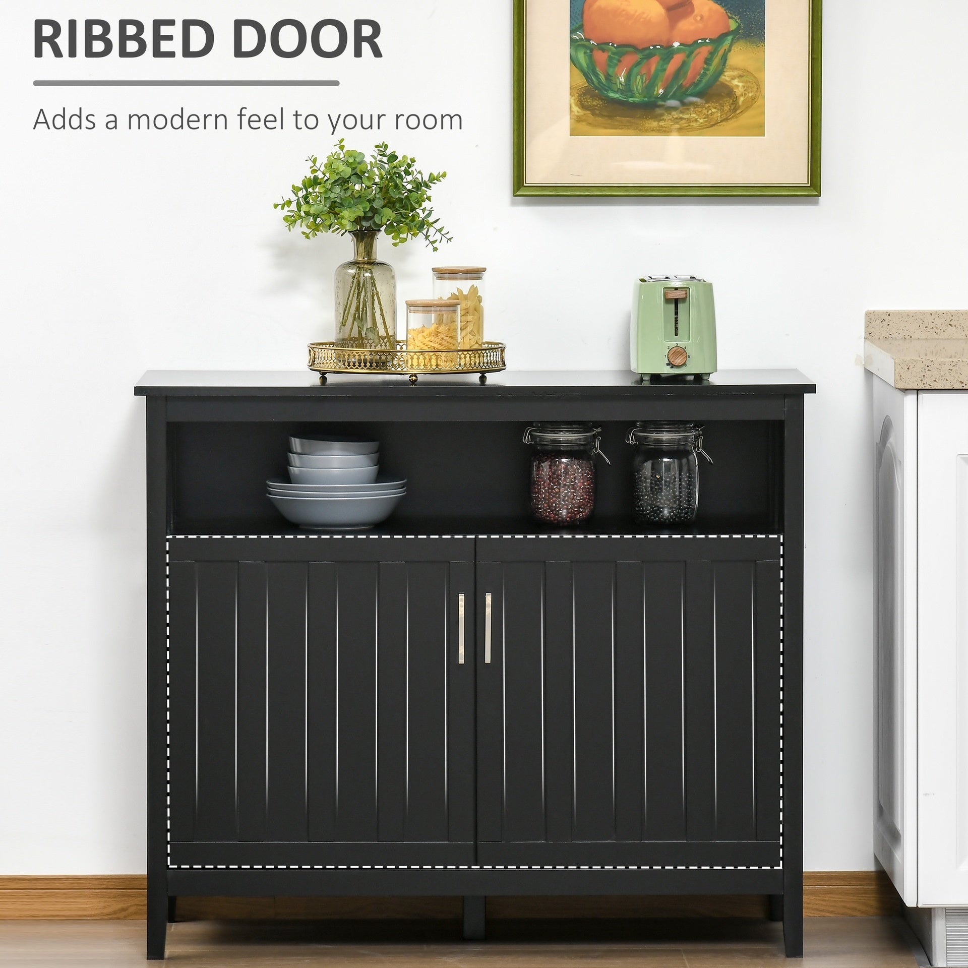 HOMCOM Sideboard Buffet Cabinet, Coffee Bar Cabinet with 2 Doors and Adjustable Shelves, Console Table for Kitchen Entryway Living Room, Black