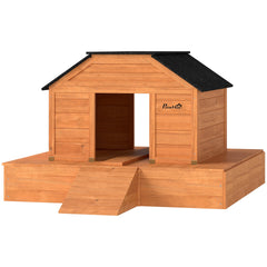 PawHut Floating Duck Coop, Wooden Duck House with Ramp and Waterproof Asphalt Roof, Small Animal House