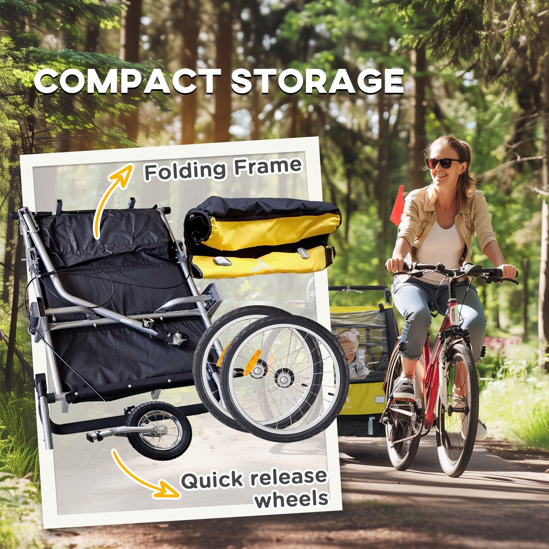 Aosom 2-Seat Elite 360 Swivel Bike Trailer for Kids Bicycle Cargo Trailer with Water-Resistant Windows, Yellow