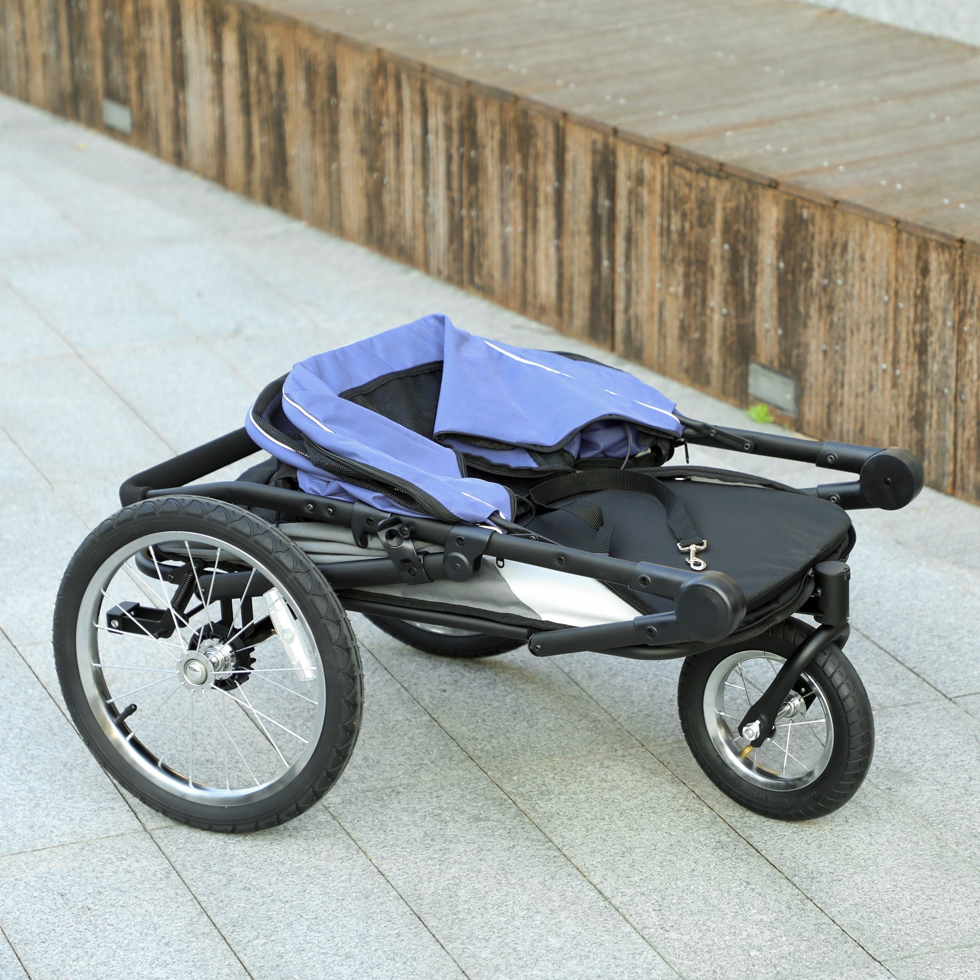 PawHut 3 Wheels Dog Stroller w/ One-Hand Fold, Rubber Wheels, Storage Bag, Soft Cushion, for Small & Medium Dogs, Blue