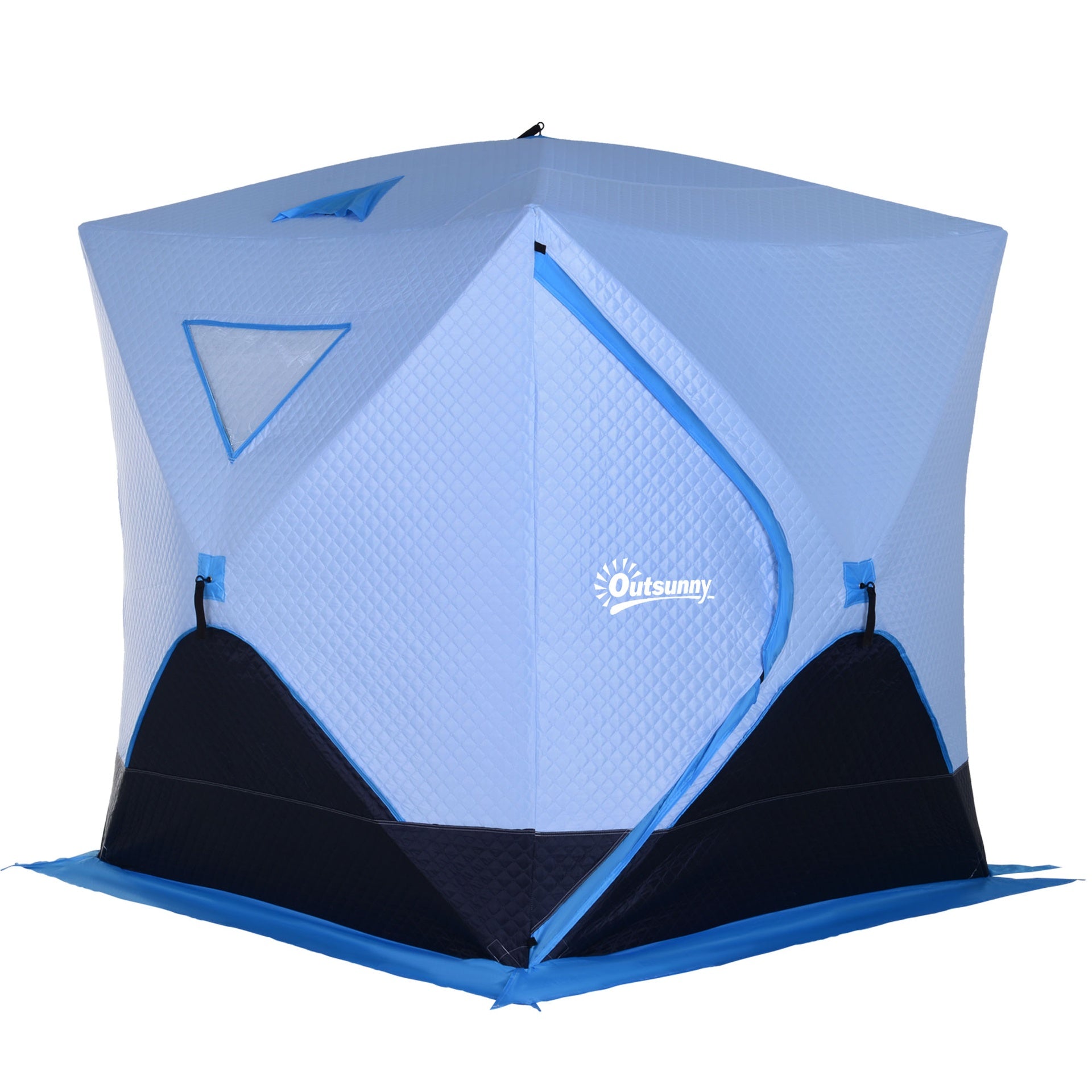 Outsunny 4 Person Ice Fishing Shelter, Pop-Up Ice Shanty Tent, Insulated Portable Tent with 2 Doors & Carrying Bag, Light Blue
