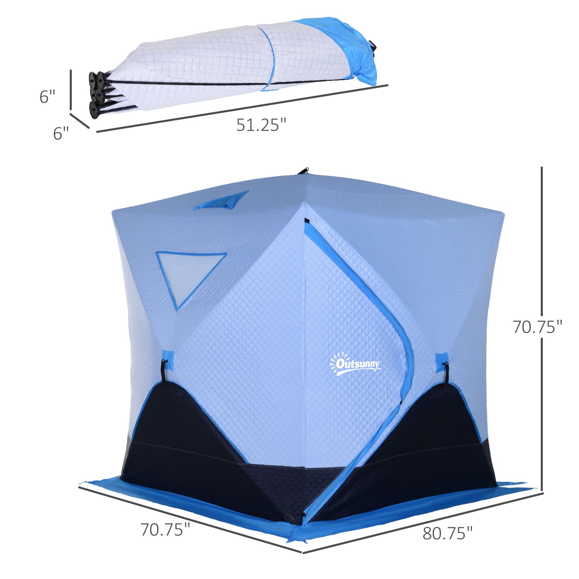 Outsunny 4 Person Ice Fishing Shelter, Pop-Up Ice Shanty Tent, Insulated Portable Tent with 2 Doors & Carrying Bag, Light Blue