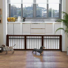 PawHut 28"-75" Freestanding Wooden Pet Gate with Support Feet & Non-Slip Mats for Indoor, Stairway, Doorway, Brown