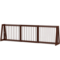 PawHut 28"-75" Freestanding Wooden Pet Gate with Support Feet & Non-Slip Mats for Indoor, Stairway, Doorway, Brown