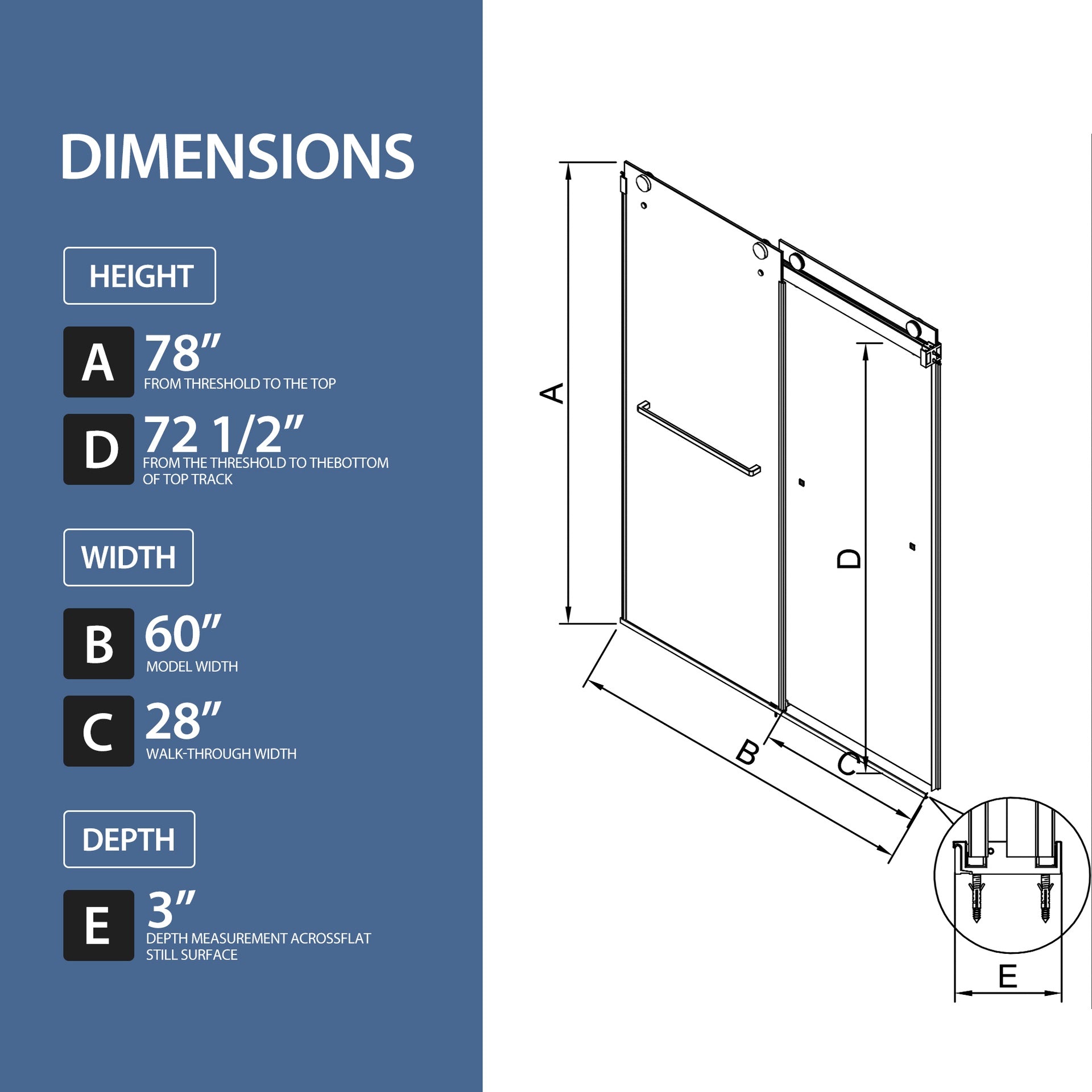 56"-60" W x 78" H Frameless Double Sliding Shower Door, Matte Black Shower Screen, 3/8" (10mm) Clear Tempered Glass With Explosion-proof Film, Dual Stainless Steel Door Handles