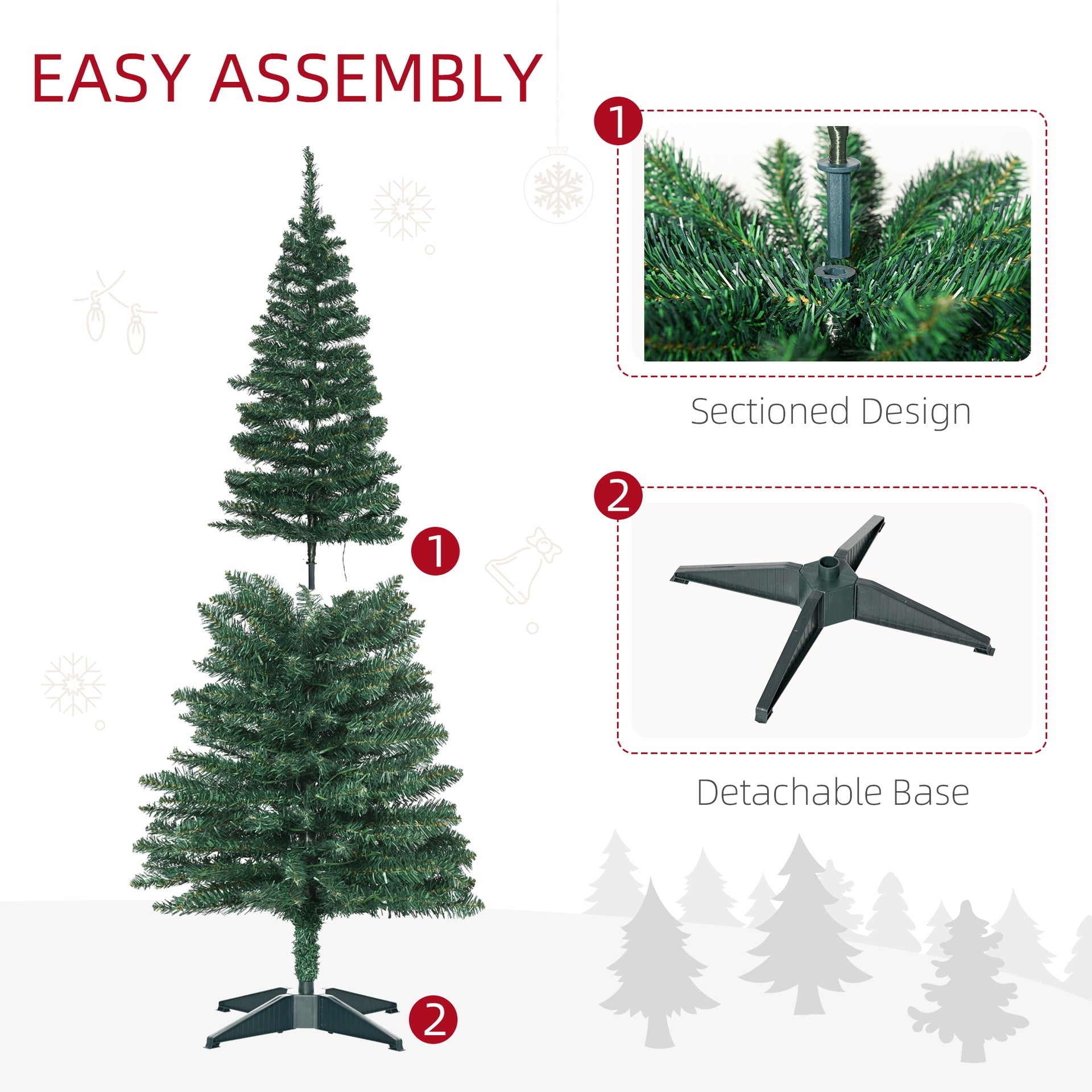 HOMCOM 5' Tall Pre-Lit Slim Noble Fir Artificial Pencil Christmas Tree with Realistic Branches, 110 Warm White LED Lights and 294 Tips, Green