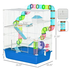 PawHut 23" 5-Tier Hamster Cage with Wheel and Water Bottle, Blue
