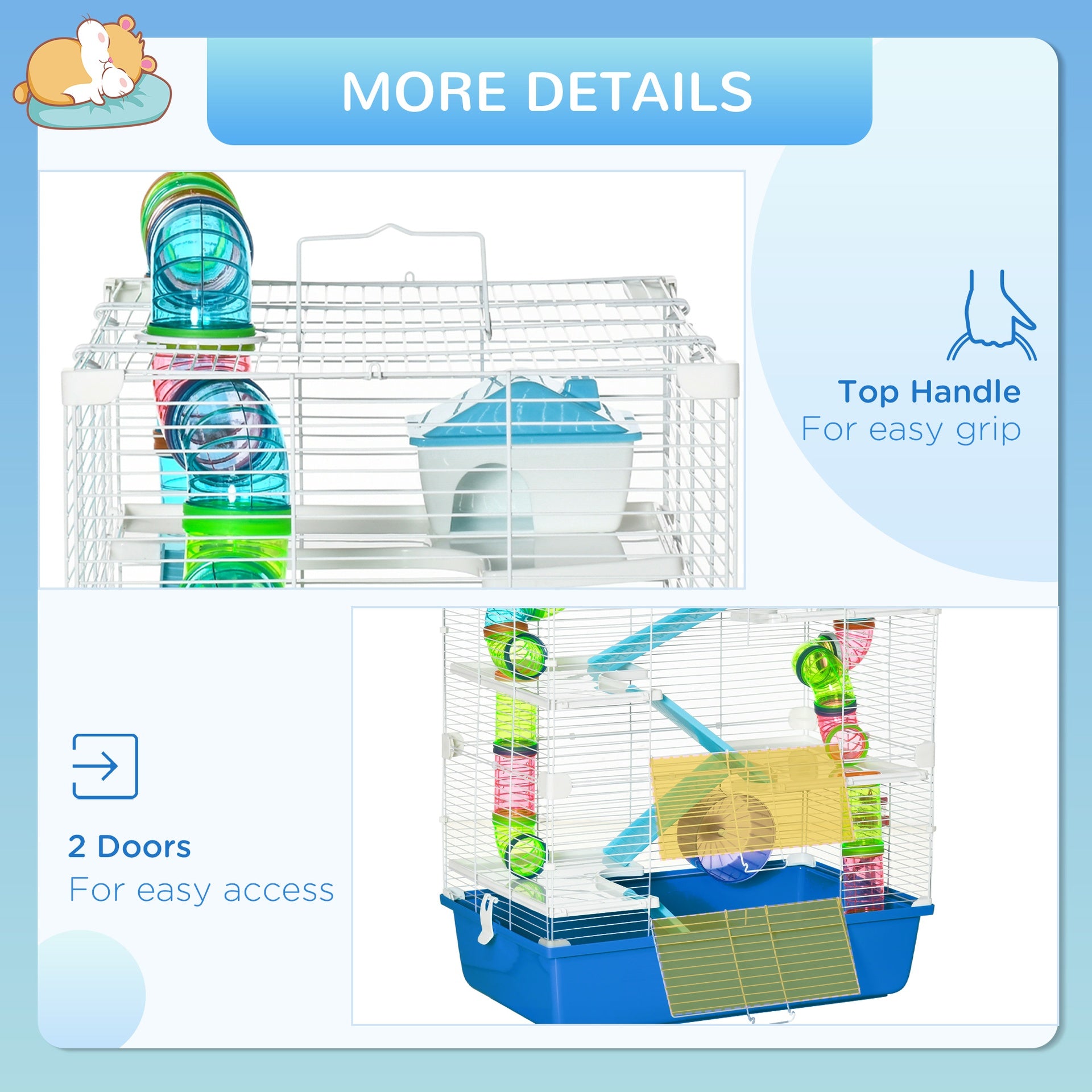 PawHut 23" 5-Tier Hamster Cage with Wheel and Water Bottle, Blue