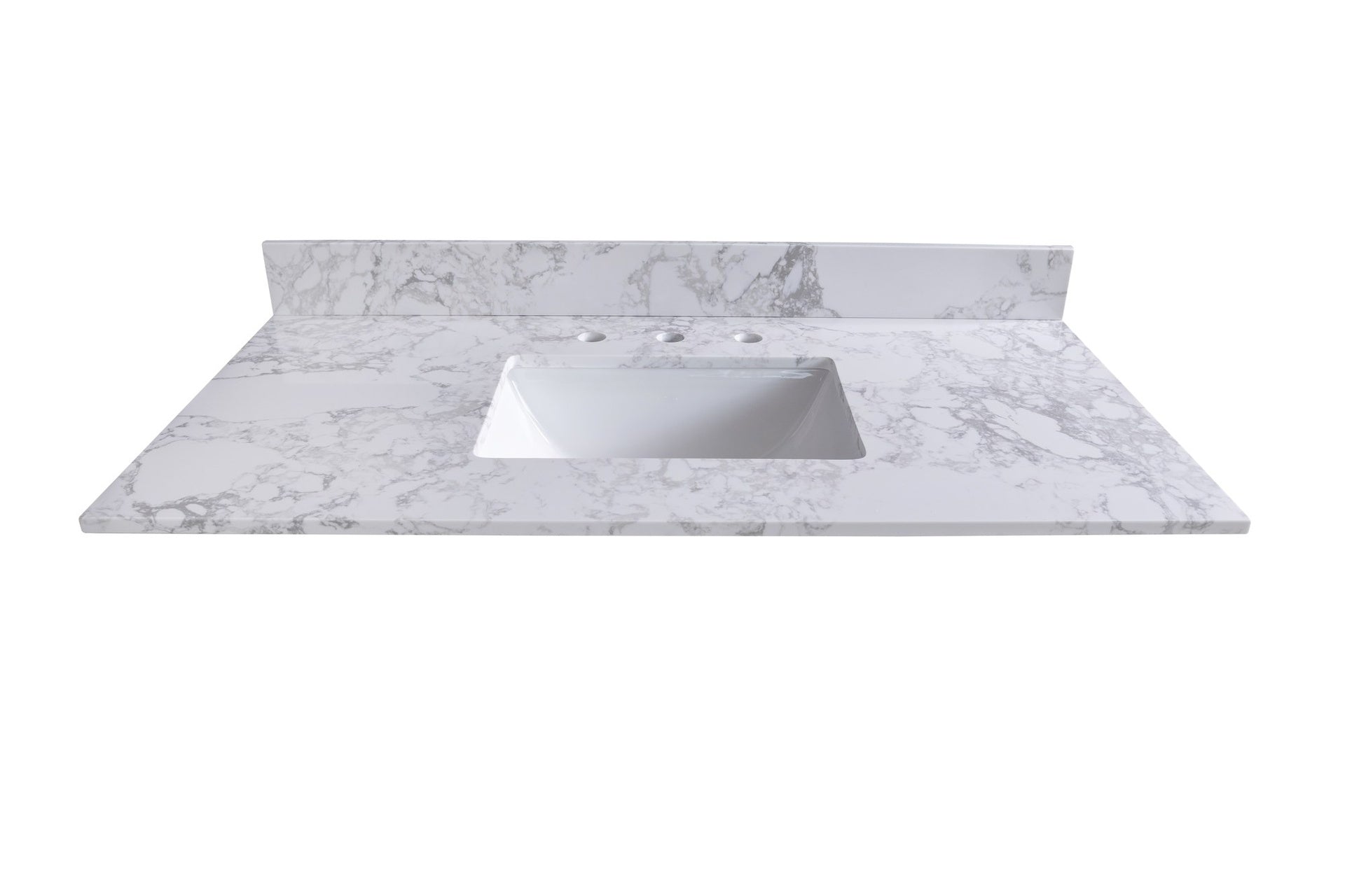 Montary 49x22inch  bathroom stone vanity top  engineered stone carrara white marble color with rectangle undermount ceramic sink and 3 faucet hole with back splash .