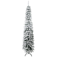 HOMCOM 7' Tall Unlit Slim Pencil Xmas Tree, Snow-Flocked Artificial Christmas Tree with Realistic Branches and 603 Tips, Green