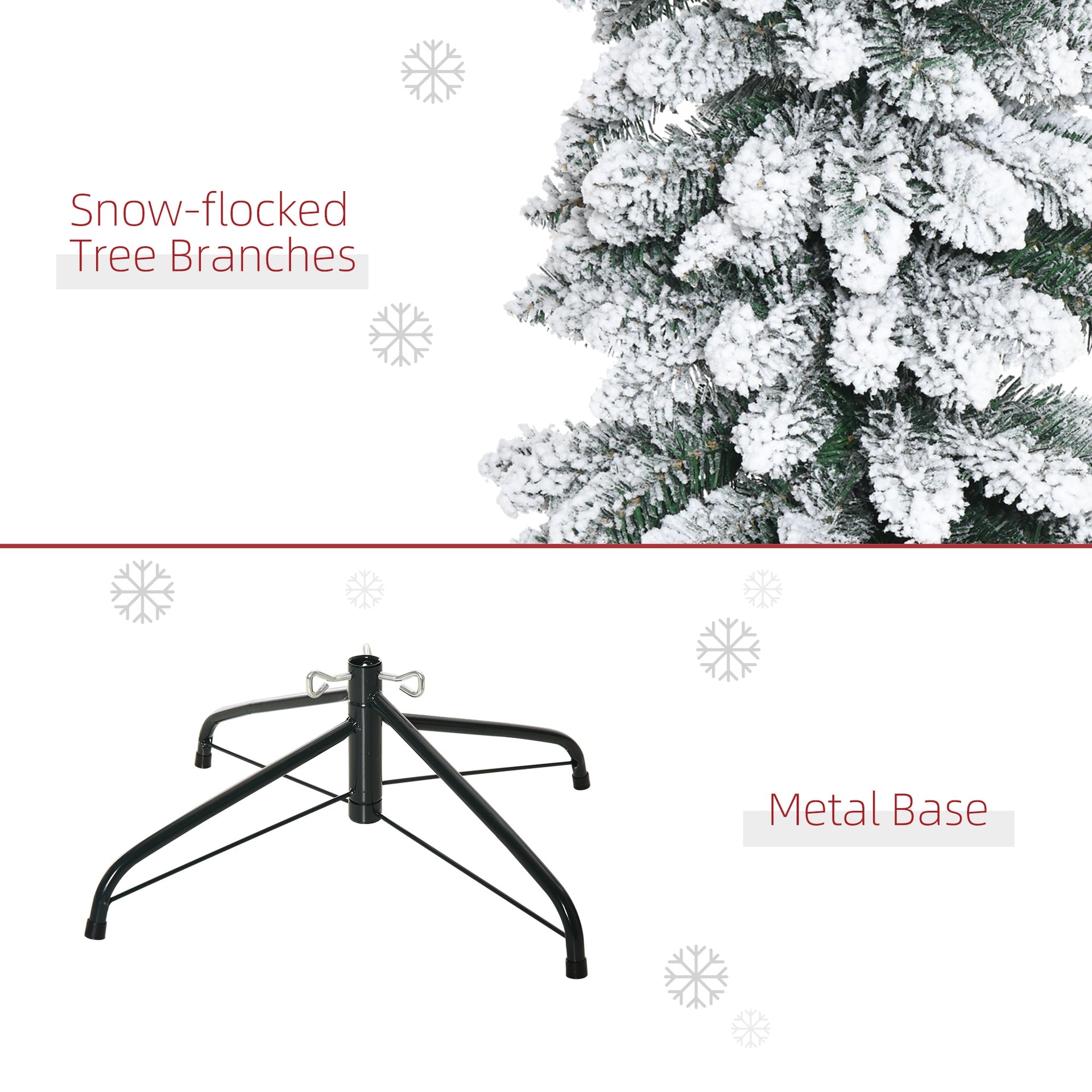HOMCOM 7' Tall Unlit Slim Pencil Xmas Tree, Snow-Flocked Artificial Christmas Tree with Realistic Branches and 603 Tips, Green