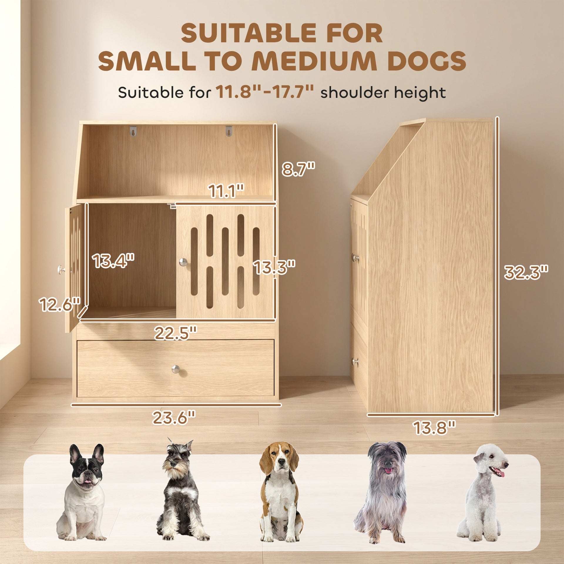 PawHut Dog Feeding Station, Pet Food Storage Cabinet with 2 Elevated Bowls & Slow-Feed Mat for Dogs & Cats