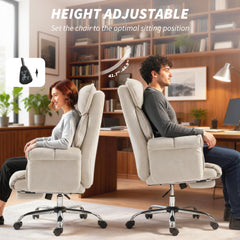 HOMCOM Executive Office Chair, Reclining Computer Chair with Footrest, High Back, Headrest, Adjustable Height, Cream White