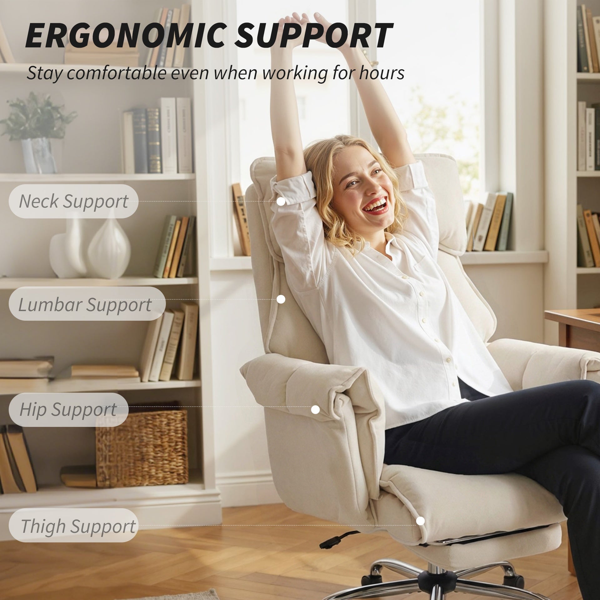 HOMCOM Executive Office Chair, Reclining Computer Chair with Footrest, High Back, Headrest, Adjustable Height, Cream White