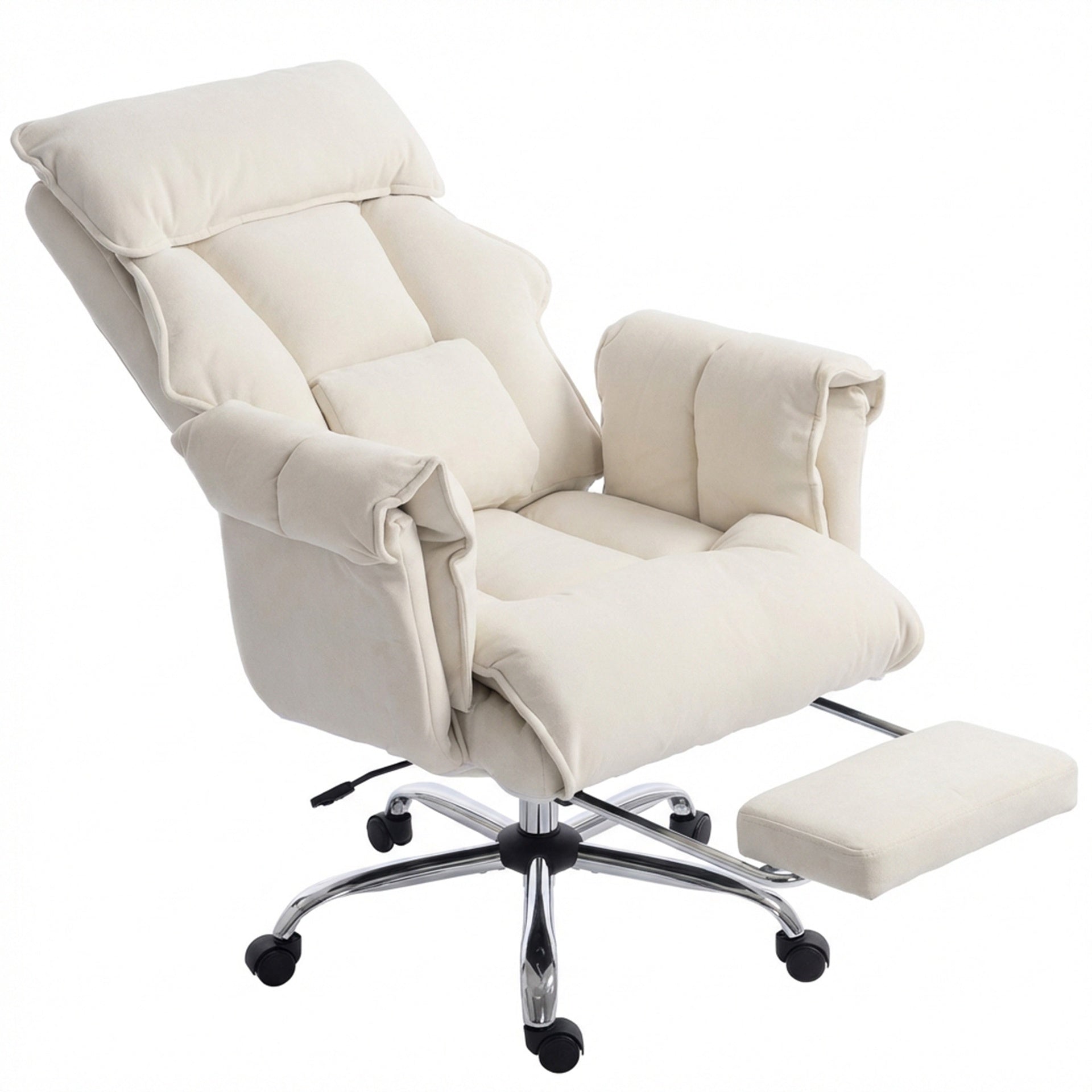 HOMCOM Executive Office Chair, Reclining Computer Chair with Footrest, High Back, Headrest, Adjustable Height, Cream White