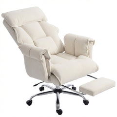 HOMCOM Executive Office Chair, Reclining Computer Chair with Footrest, High Back, Headrest, Adjustable Height, Cream White