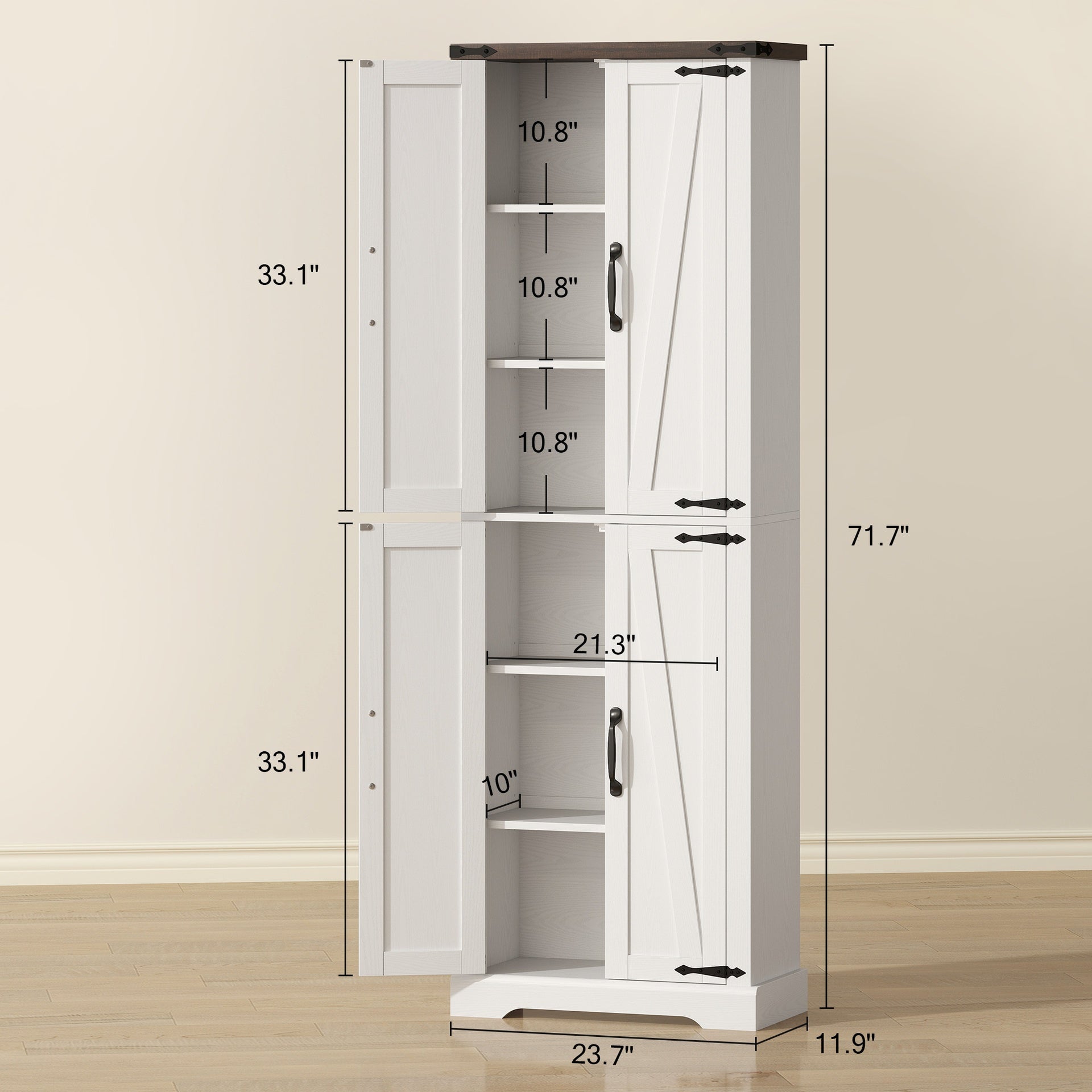 HOMCOM 72" Tall Pantry Cabinet, Farmhouse Freestanding Kitchen Storage Cabinet with Adjustable Shelves for Dining Room, White