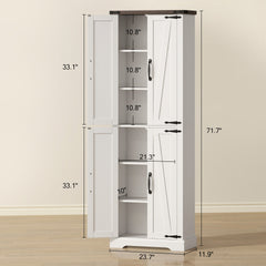 HOMCOM 72" Tall Pantry Cabinet, Farmhouse Freestanding Kitchen Storage Cabinet with Adjustable Shelves for Dining Room, White
