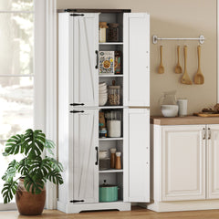 HOMCOM 72" Tall Pantry Cabinet, Farmhouse Freestanding Kitchen Storage Cabinet with Adjustable Shelves for Dining Room, White