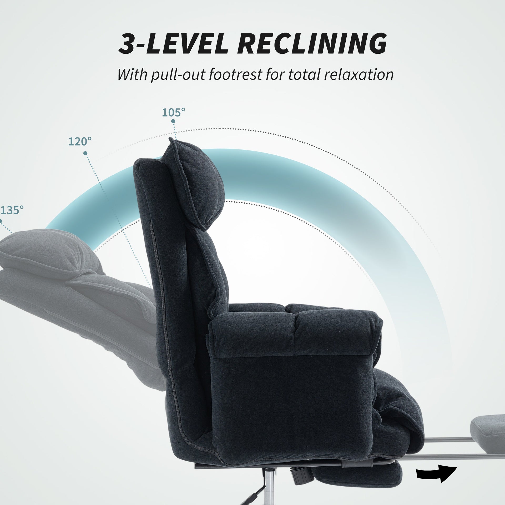 HOMCOM Executive Office Chair, Reclining Computer Chair with Footrest, High Back, Headrest, Adjustable Height, Black