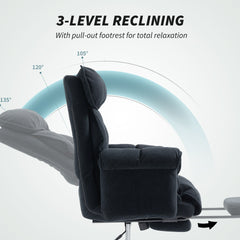 HOMCOM Executive Office Chair, Reclining Computer Chair with Footrest, High Back, Headrest, Adjustable Height, Black