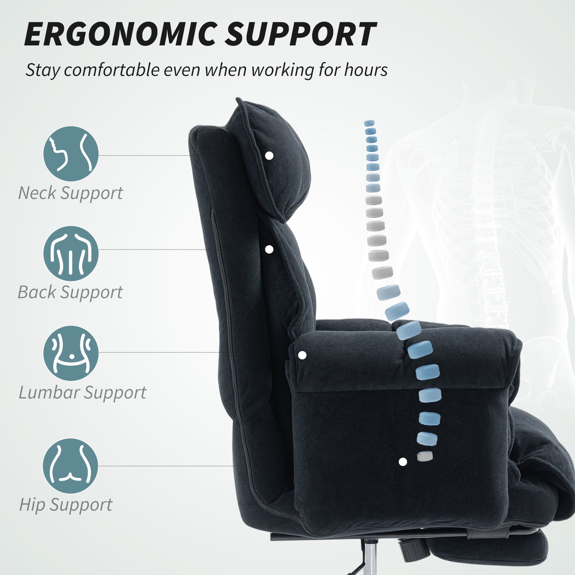 HOMCOM Executive Office Chair, Reclining Computer Chair with Footrest, High Back, Headrest, Adjustable Height, Black
