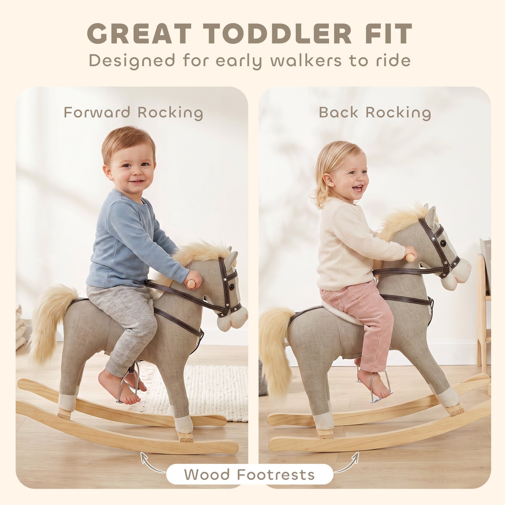 Qaba Rocking Horse, Back and Forth Rocking, Ride on Horse Toy with Sound Effects, for 12-36 Months Toddlers, Gray