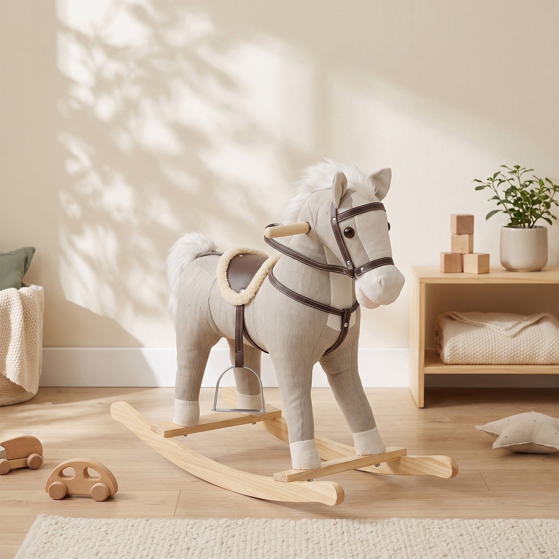 Qaba Rocking Horse, Back and Forth Rocking, Ride on Horse Toy with Sound Effects, for 12-36 Months Toddlers, Gray