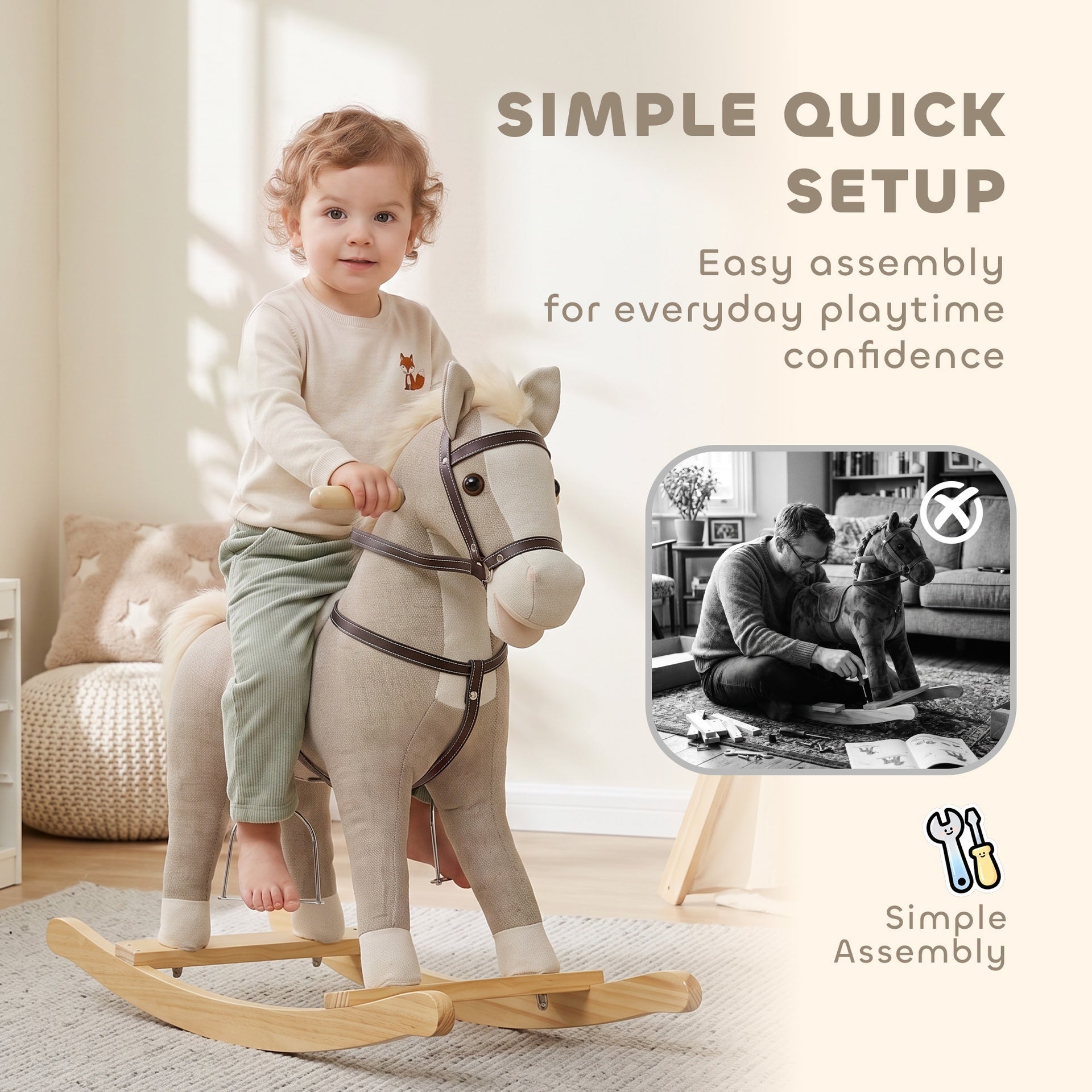 Qaba Rocking Horse, Back and Forth Rocking, Ride on Horse Toy with Sound Effects, for 12-36 Months Toddlers, Gray