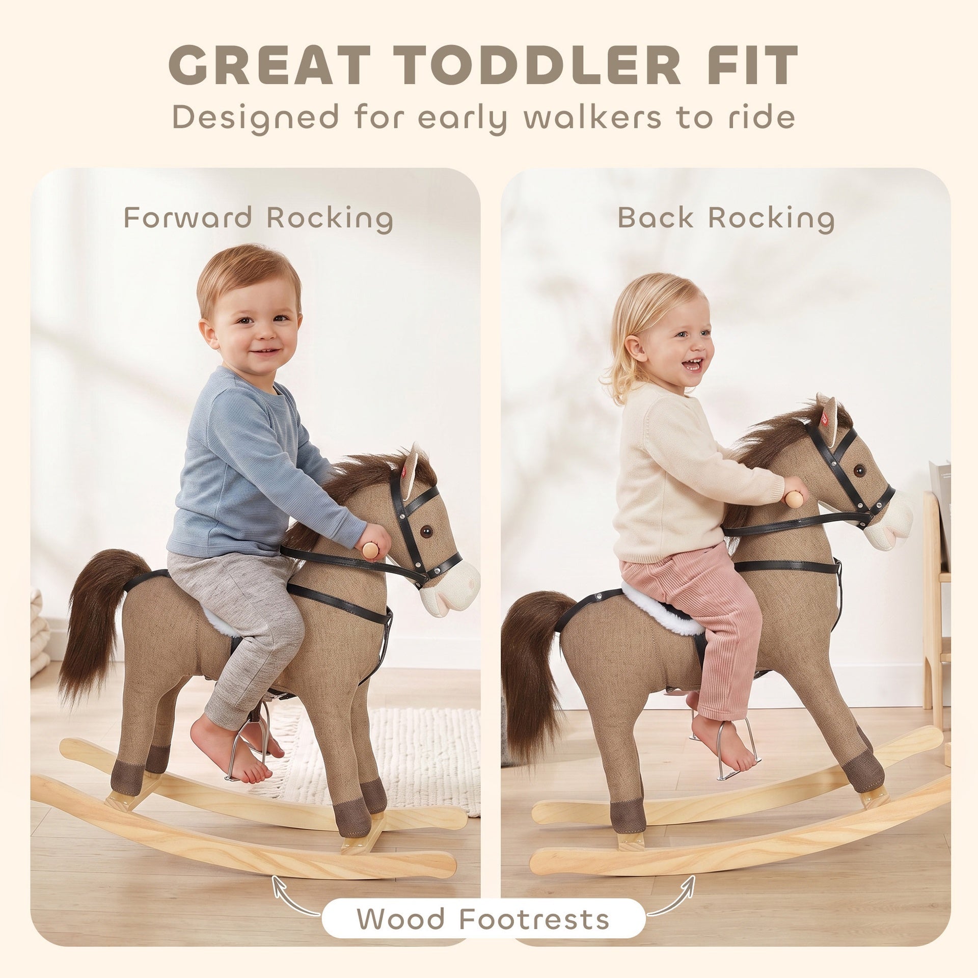Qaba Rocking Horse, Back and Forth Rocking, Ride on Horse Toy with Sound Effects, for 12-36 Months Toddlers, Dark Brown