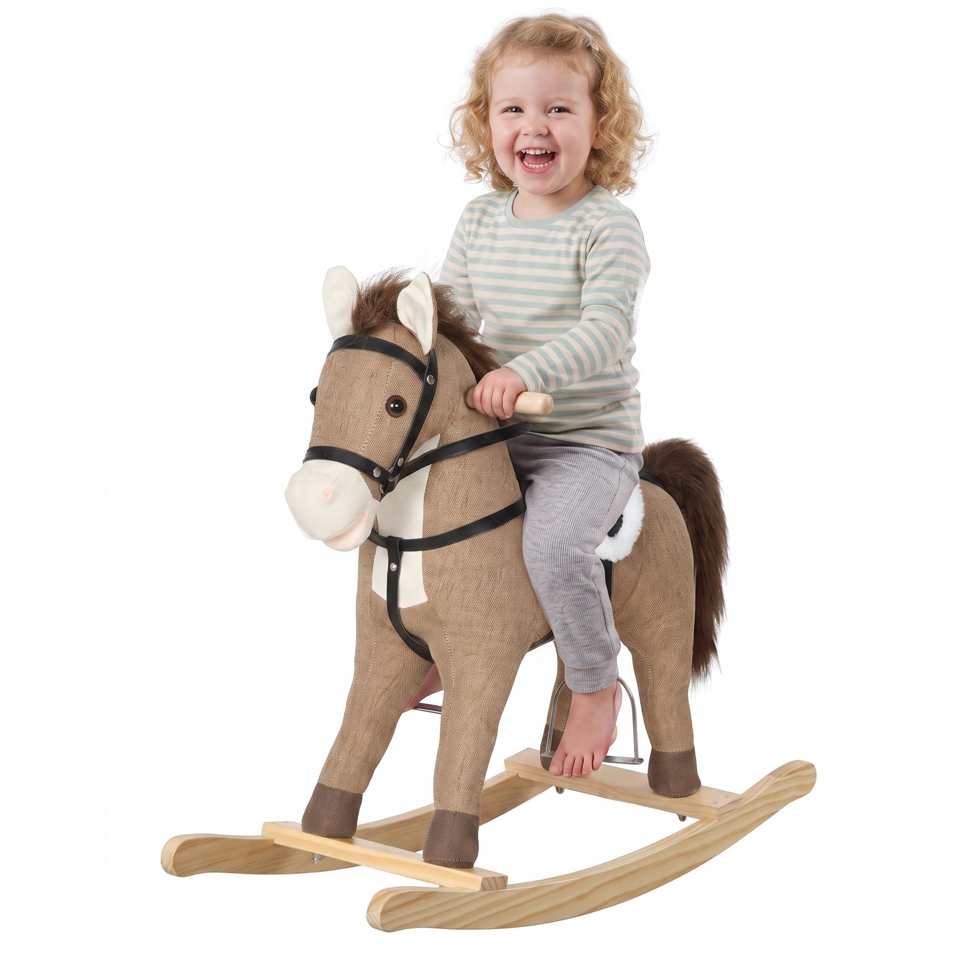 Qaba Rocking Horse, Back and Forth Rocking, Ride on Horse Toy with Sound Effects, for 12-36 Months Toddlers, Dark Brown